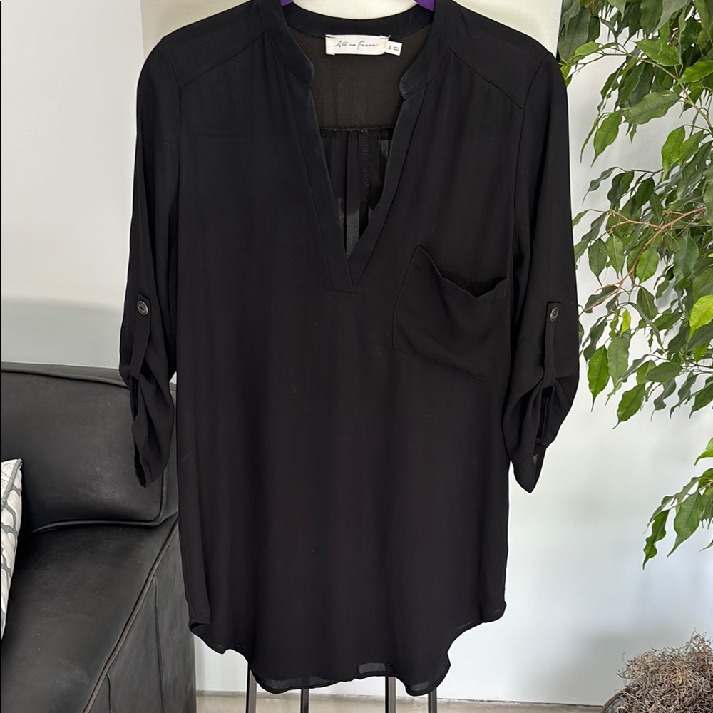 All in Favor Black Relaxed Blouse with Mandarin Collar